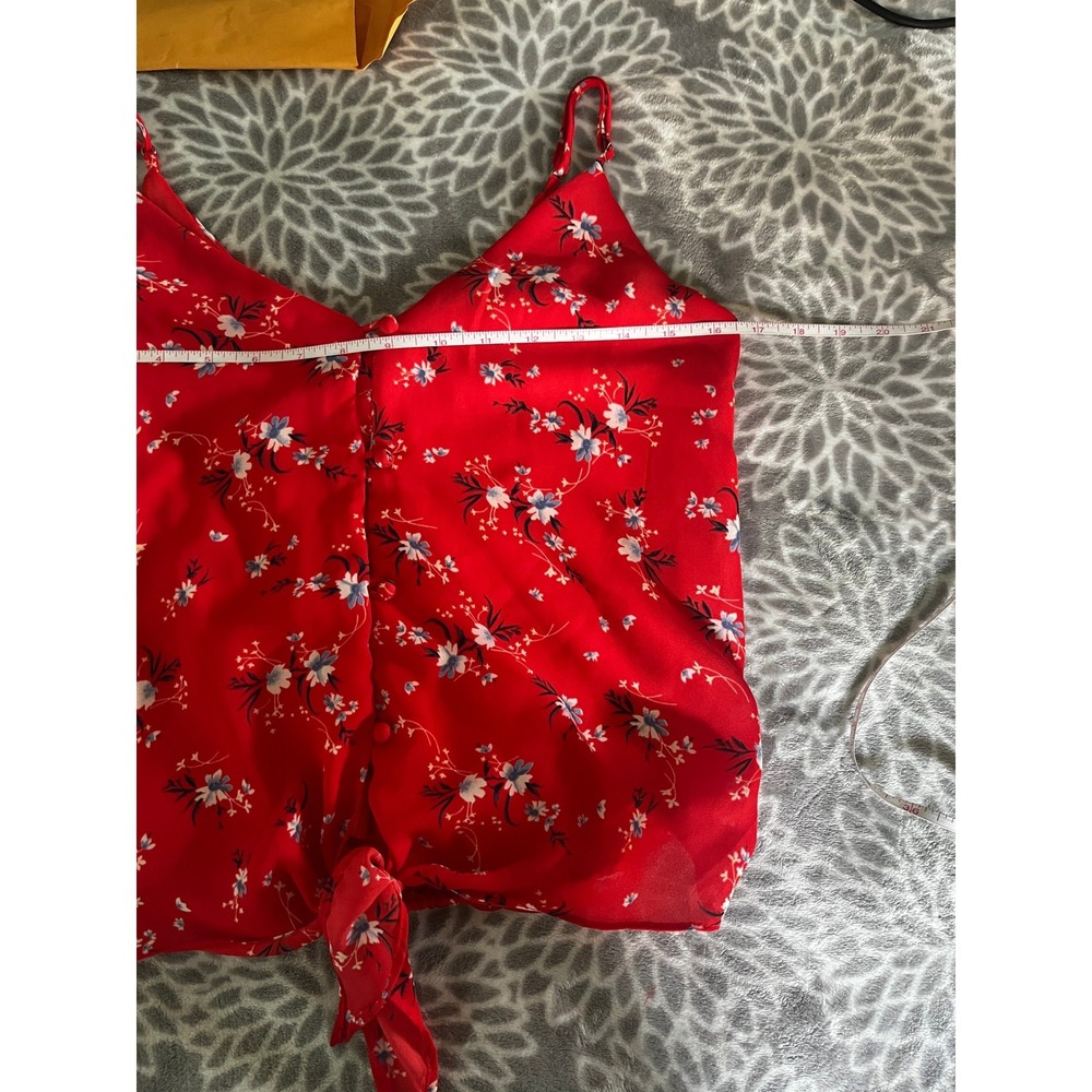Red Floral Camisole Top size XS Cami V-Neck Boho Chic Cottagecore Girly Feminine - Picture 6 of 9